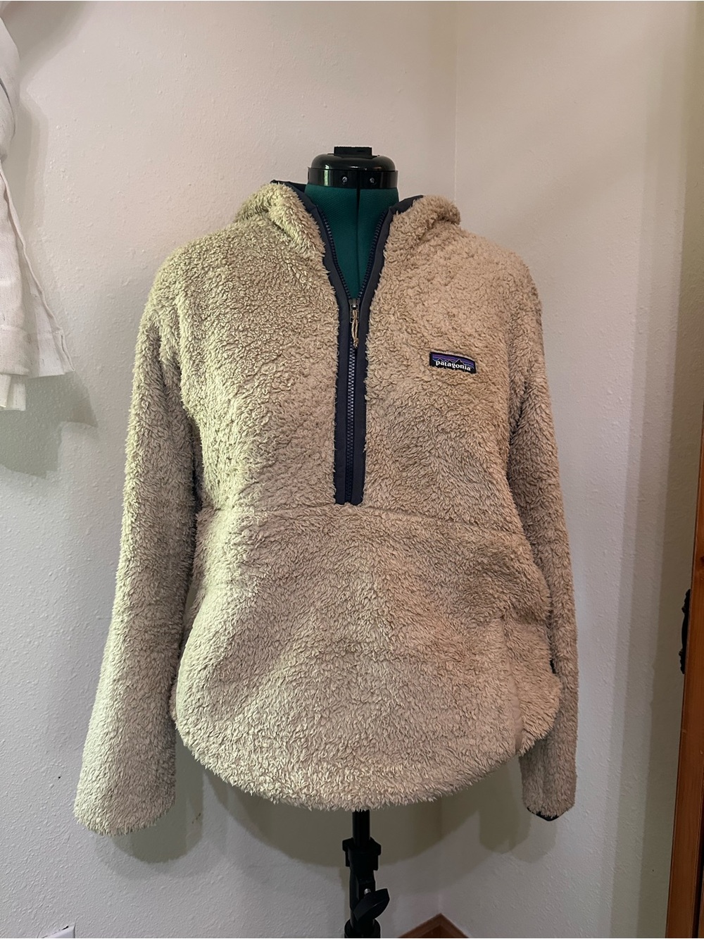 Patagonia Sherpa Fleece Sweater in Beige with Black Trim